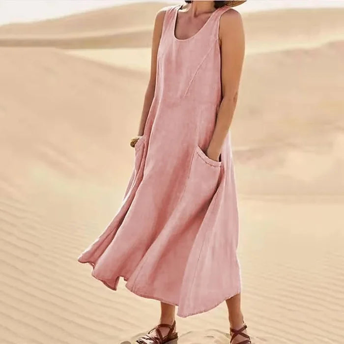 Celestina Women's Linen Midi Dress | Elegant Casual Linen Dress for Women | Breathable Everyday Summer & Smart Casual Style