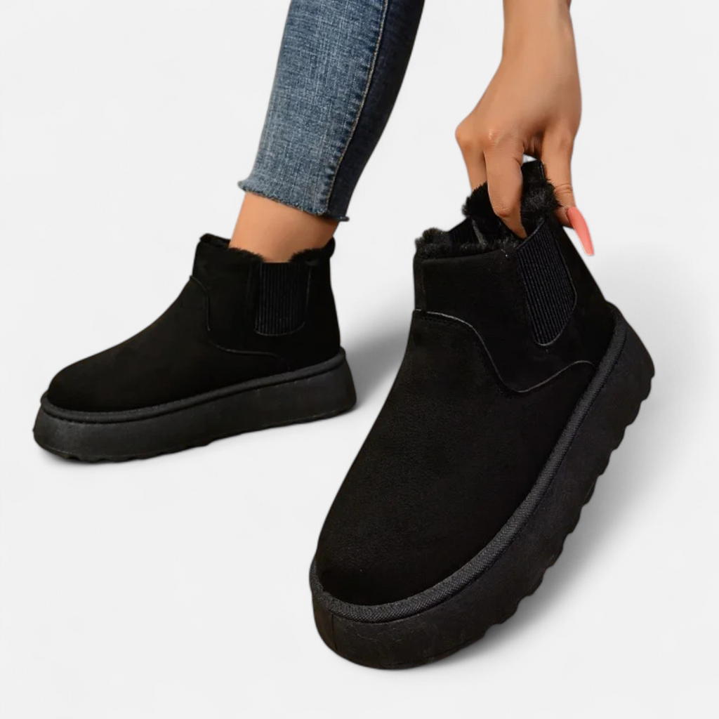 Lyanna Women's Platform Plush Ankle Boots | Cosy Fluffy Flat Booties for Women