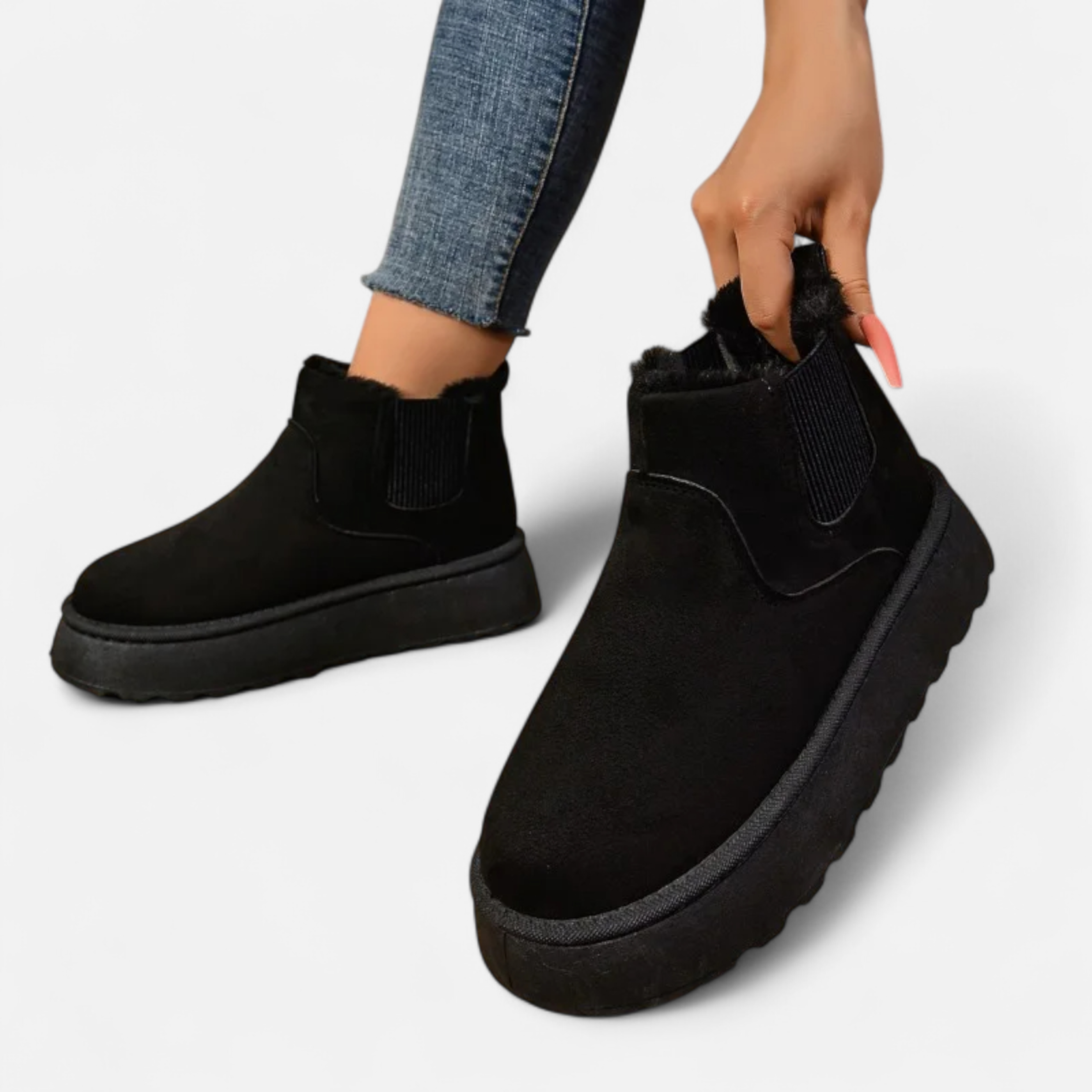 Lyanna Women's Platform Plush Ankle Boots | Cosy Fluffy Flat Booties for Women
