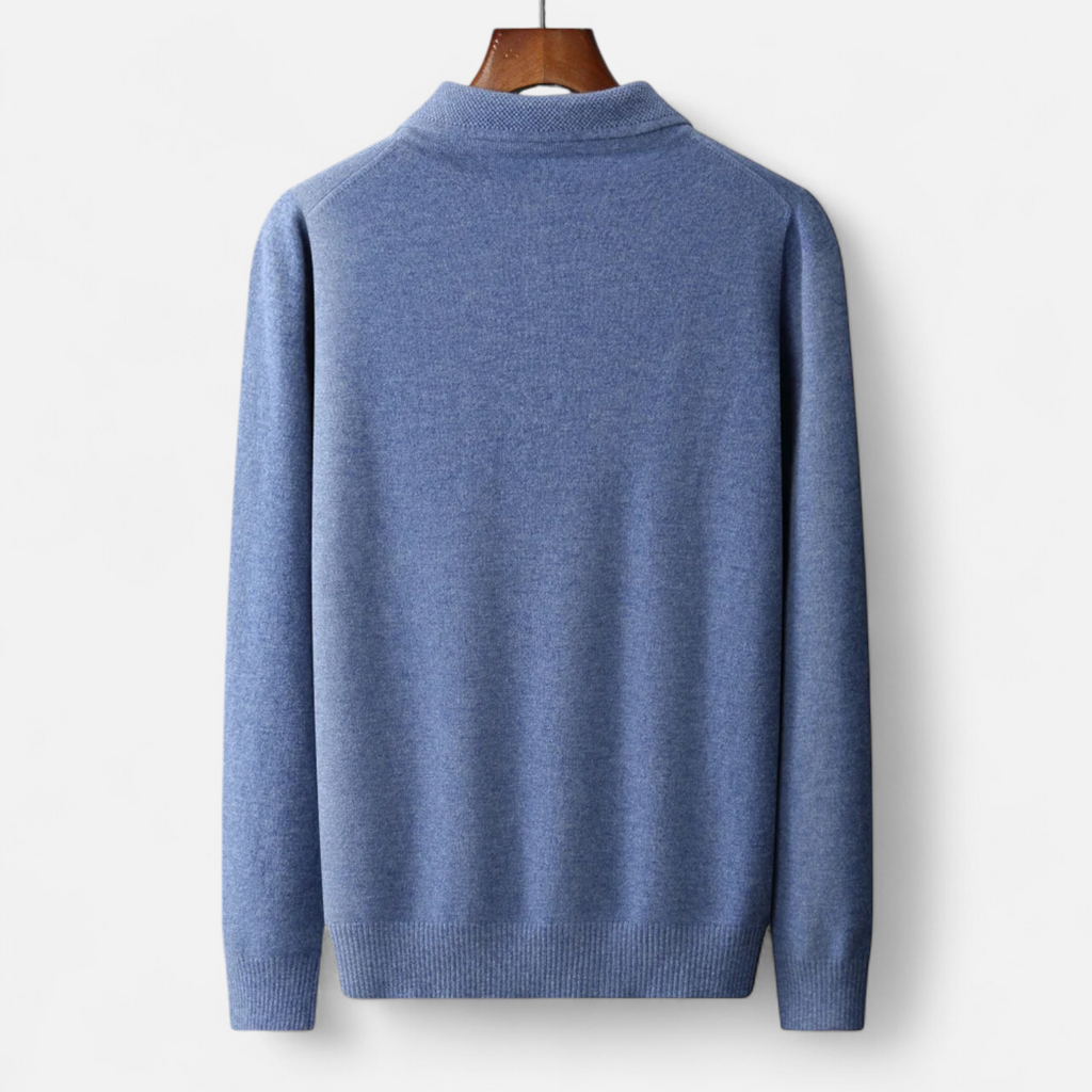 Marcello Men's Merino Wool Blend Long Sleeve Polo Sweater | Luxury Soft Knit Polo Shirt for Men | Smart Casual Everyday Knitwear