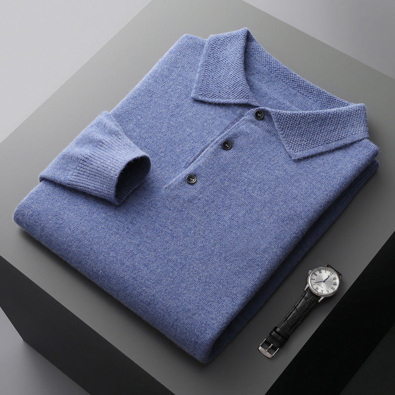 Men's Cashmere Blend Long Sleeve Polo | Luxury Breathable Knit Polo Shirt for Men | Smart Casual Everyday Knitwear