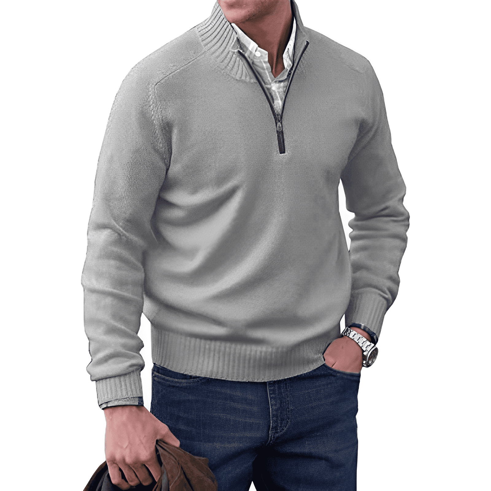 Aldric Men's Cashmere Cotton Half-Zip Jumper | Luxury Soft Zip Neck Knitwear for Men