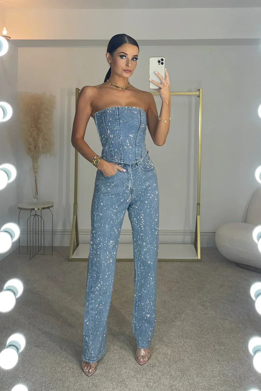 Mckenna Women's Strapless Sequin Jumpsuit | Glitter Bandeau Party Playsuit | Going Out & Evening Wear