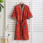 Women's Cotton Kimono Robe | Vintage Print Dressing Gown | Lightweight Loungewear & Holiday Gifting