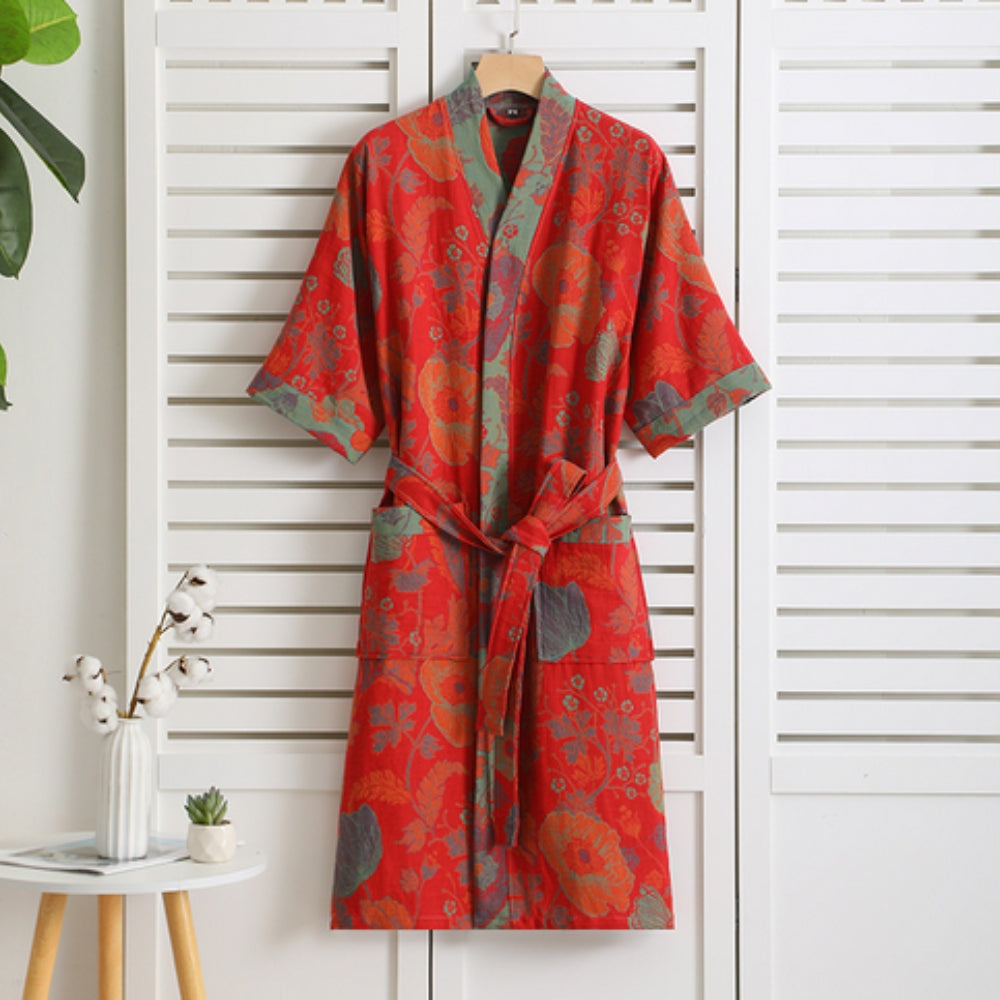 Women's Cotton Kimono Robe | Vintage Print Dressing Gown | Lightweight Loungewear & Holiday Gifting