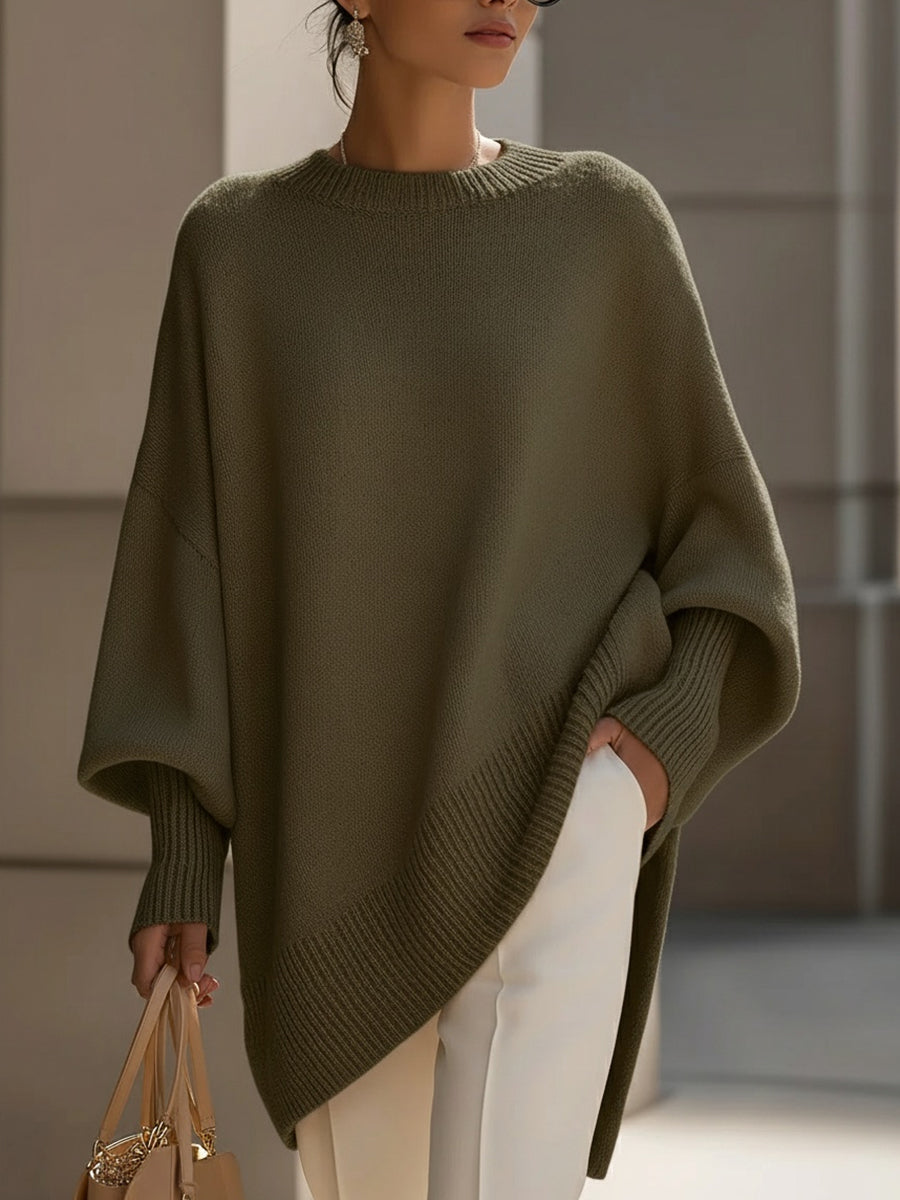 Women's Oversized Batwing Knit Jumper | Asymmetric Hem Cashmere Blend Pullover | Smart Casual Knitwear