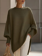Women's Oversized Batwing Knit Jumper | Asymmetric Hem Cashmere Blend Pullover | Smart Casual Knitwear