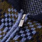 Women’s Plaid Knitted Zipper Jacket with Turn-Down Collar