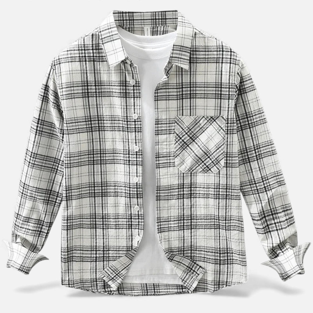 Men’s Plaid Long-Sleeve Loose Shirt with Pocket