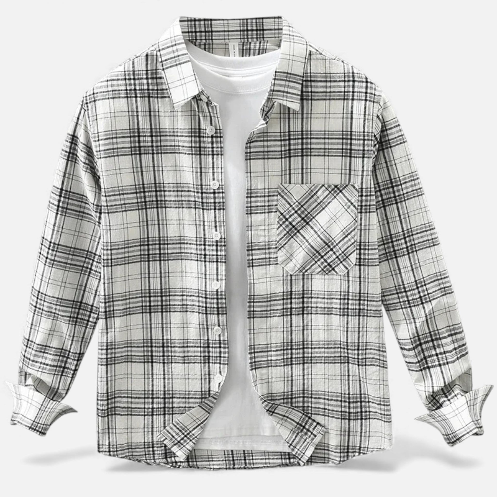 Men’s Plaid Long-Sleeve Loose Shirt with Pocket