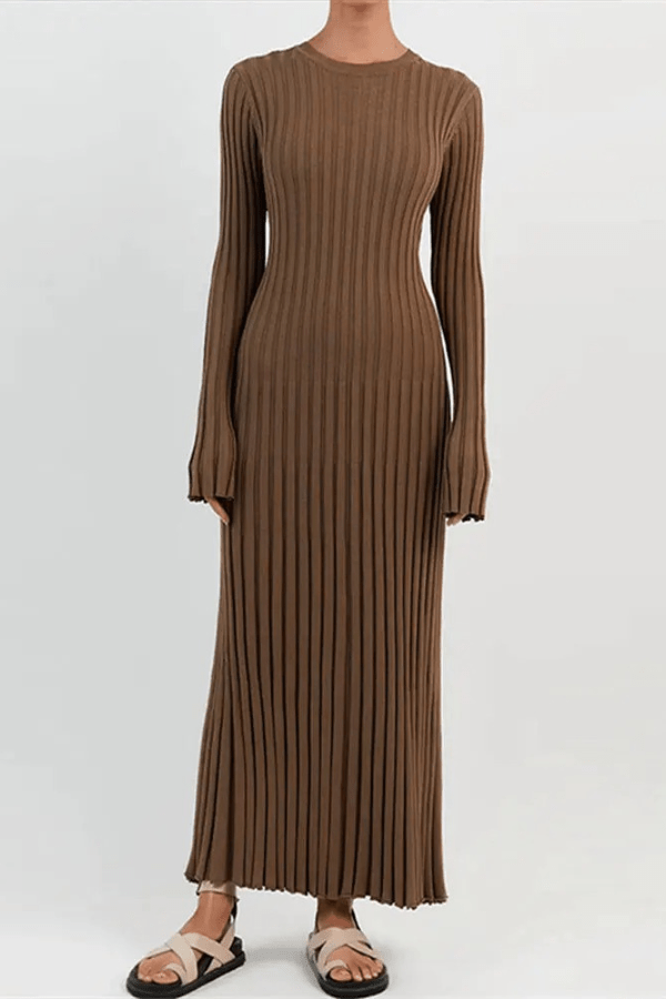 Maeve Women's Ribbed Knit Pleated Maxi Dress | Long Sleeve Smart Casual Dress | Everyday & Evening