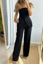 Clariza Women's Tailored Strapless Co-Ord Set | Bustier Top & Wide Leg Trouser | Evening & Smart Casual
