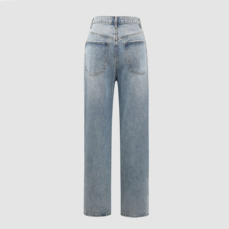Zayla Women's Crossover Waistband Jeans | Straight Leg Asymmetric Denim | Everyday Statement Jean