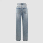 Zayla Women's Crossover Waistband Jeans | Straight Leg Asymmetric Denim | Everyday Statement Jean