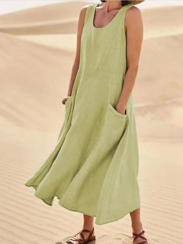 Celestina Women's Linen Midi Dress | Elegant Casual Linen Dress for Women | Breathable Everyday Summer & Smart Casual Style