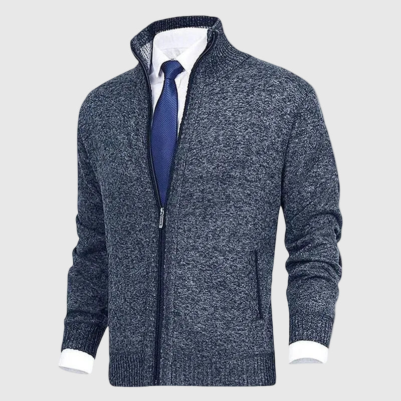 Saber Men's Merino Wool Open Front Cardigan with Turtleneck Collar | Luxury Soft Knit Draped Cardigan