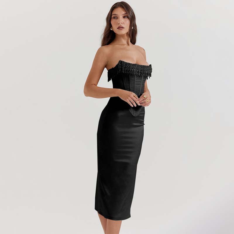 Sharlene Women's Satin Bodycon Midi Dress | Going Out Occasion Dress | Wedding Guest & Evening
