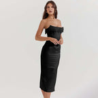 Sharlene Women's Satin Bodycon Midi Dress | Going Out Occasion Dress | Wedding Guest & Evening