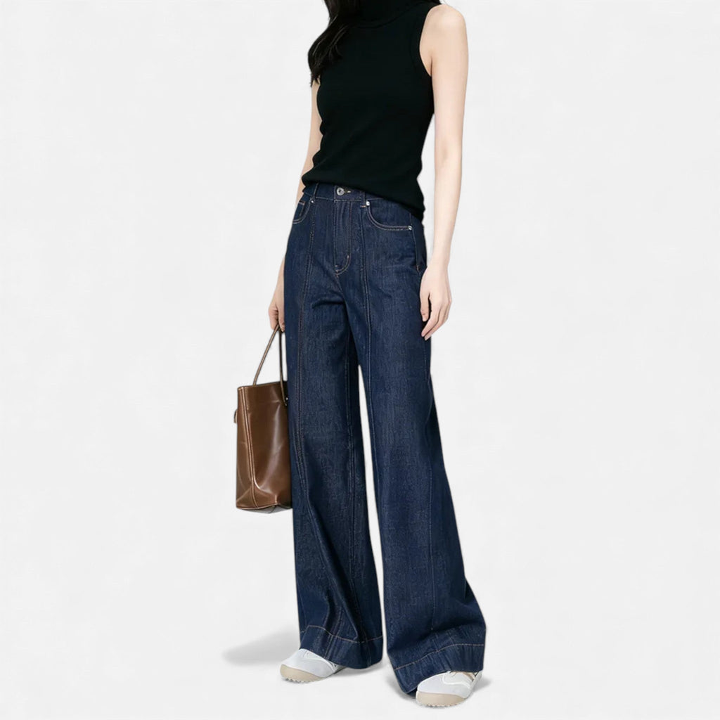 Savannah Women's High-Waist Wide Leg Cotton-Blend Jeans | Mid Wash Wide Leg Denim Jeans for Women | Casual Everyday Retro Flared Denim Style