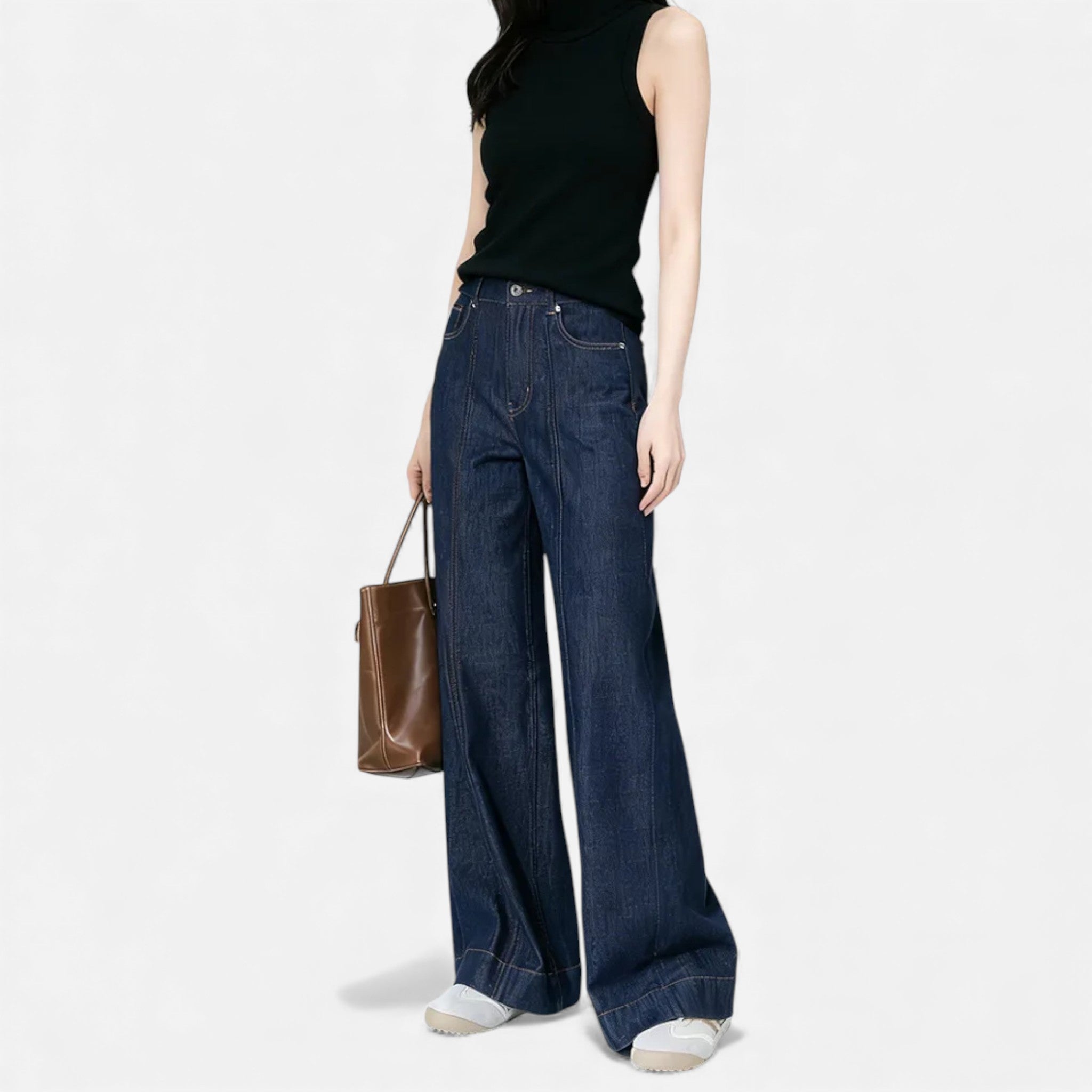 Savannah Women's High-Waist Wide Leg Cotton-Blend Jeans | Mid Wash Wide Leg Denim Jeans for Women | Casual Everyday Retro Flared Denim Style