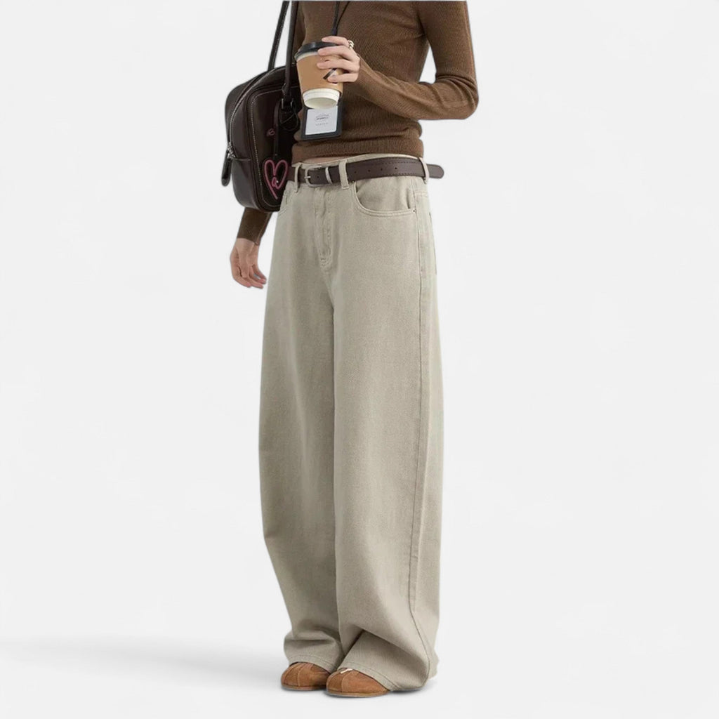 Florentina Women's High-Waist Wide Leg Cotton Trousers | Elegant Flowing Wide Leg Pants for Women | Casual Everyday Smart Casual Style