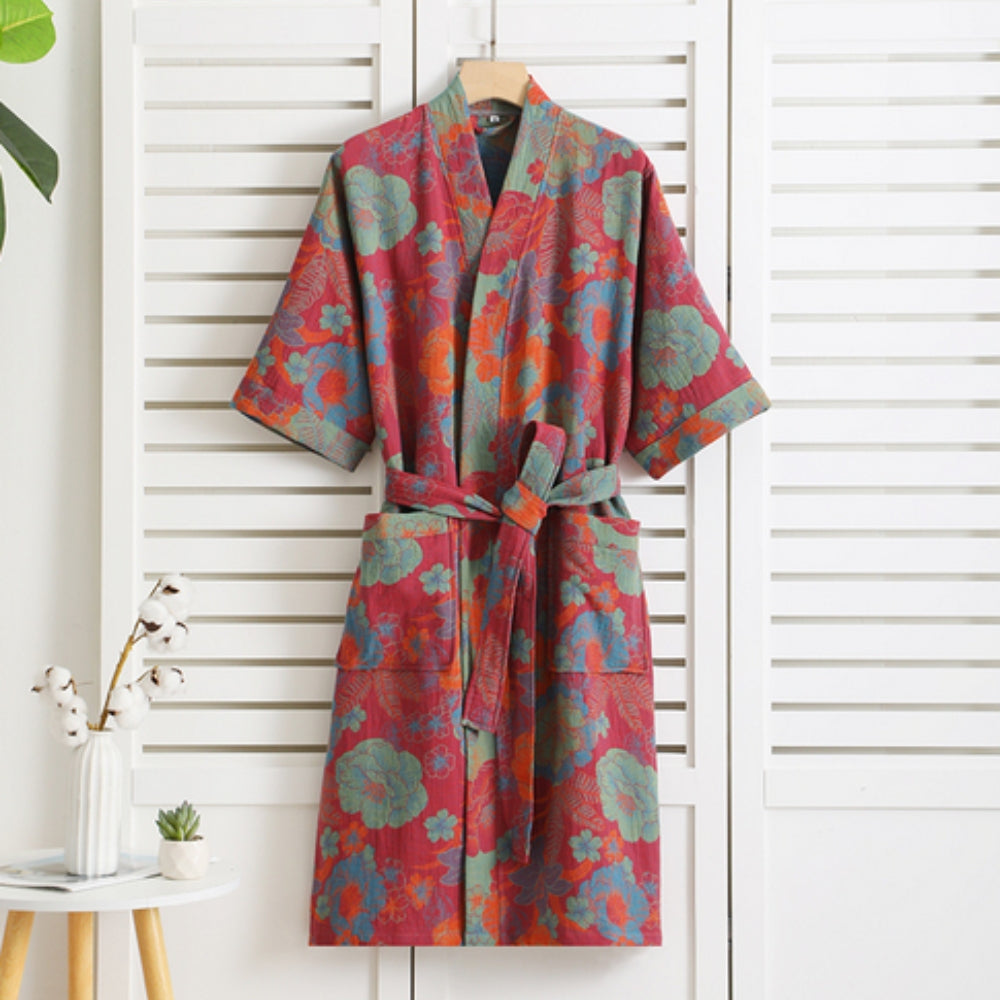Women's Cotton Kimono Robe | Vintage Print Dressing Gown | Lightweight Loungewear & Holiday Gifting