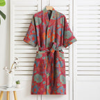 Women's Cotton Kimono Robe | Vintage Print Dressing Gown | Lightweight Loungewear & Holiday Gifting