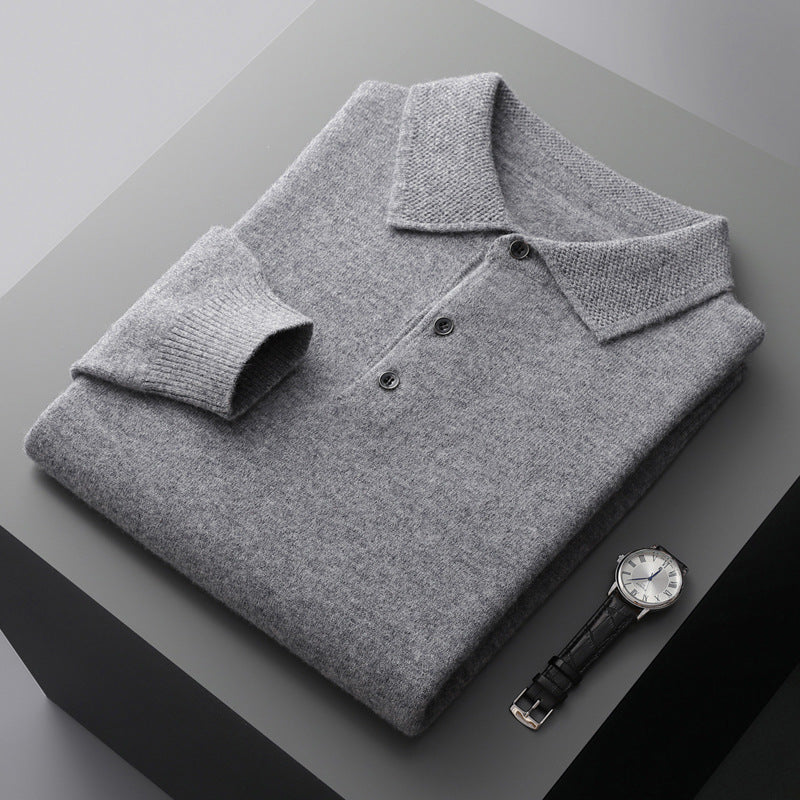 Men's Cashmere Blend Long Sleeve Polo | Luxury Breathable Knit Polo Shirt for Men | Smart Casual Everyday Knitwear