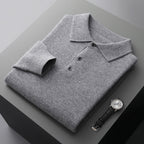 Men's Cashmere Blend Long Sleeve Polo | Luxury Breathable Knit Polo Shirt for Men | Smart Casual Everyday Knitwear