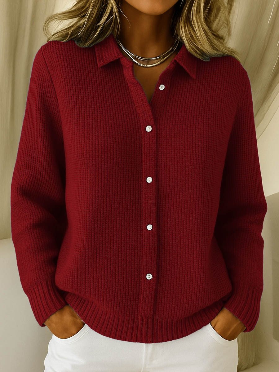 Women's Collared Knit Cardigan | Button-Through Shirt Collar Jumper | Casual & Everyday Wear