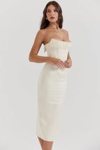 Sharlene Women's Satin Bodycon Midi Dress | Going Out Occasion Dress | Wedding Guest & Evening