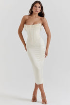 Sharlene Women's Satin Bodycon Midi Dress | Going Out Occasion Dress | Wedding Guest & Evening