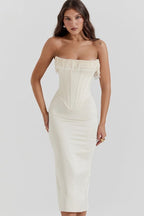 Sharlene Women's Satin Bodycon Midi Dress | Going Out Occasion Dress | Wedding Guest & Evening