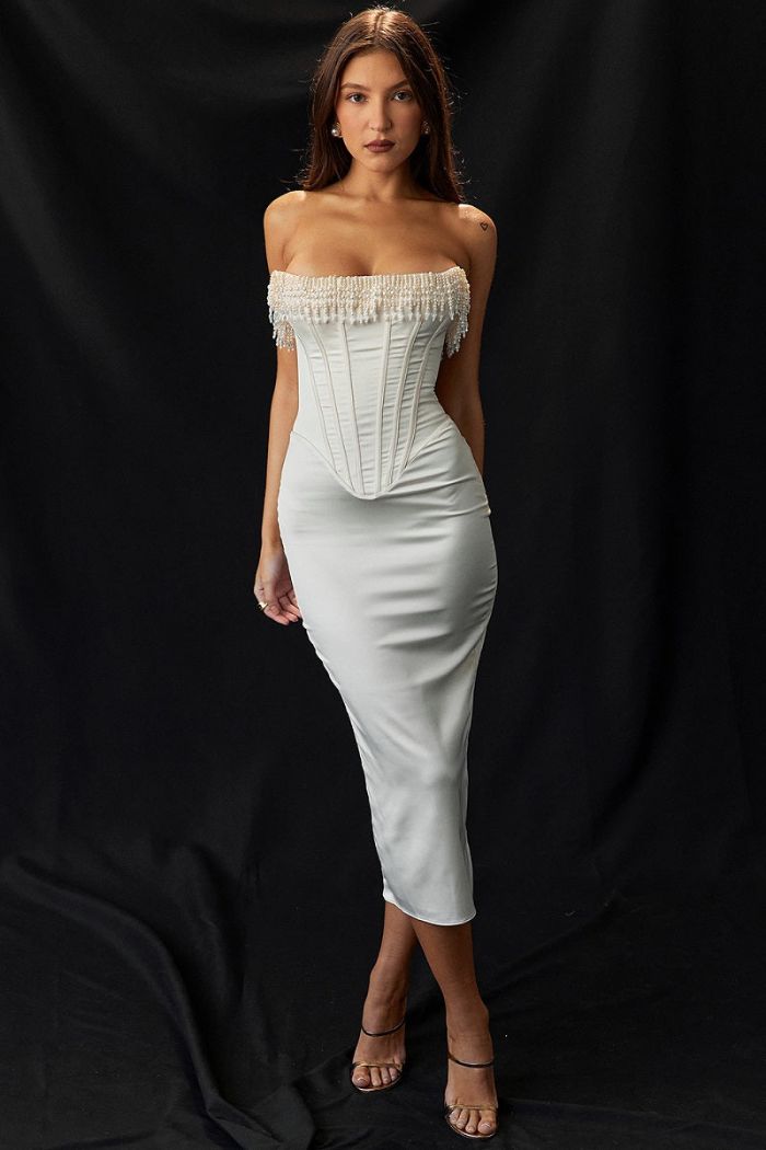 Sharlene Women's Satin Bodycon Midi Dress | Going Out Occasion Dress | Wedding Guest & Evening