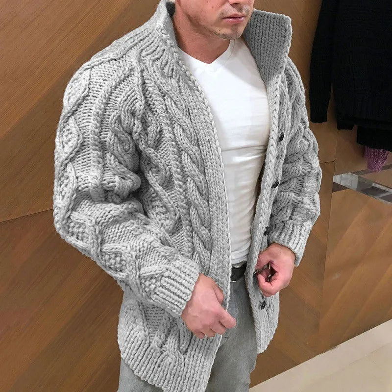 Broderick Men's Thick Cable Knit Cardigan | Warm Wool Blend Chunky Knit Cardigan for Men | Cosy Casual Everyday Heritage Knitwear
