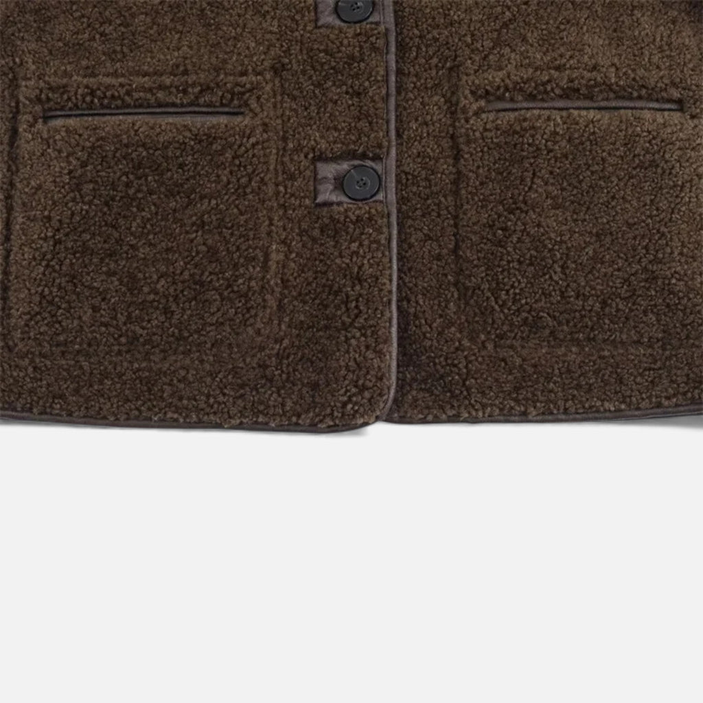 Women’s Reversible Brown Teddy Jacket with Turn-Down Collar