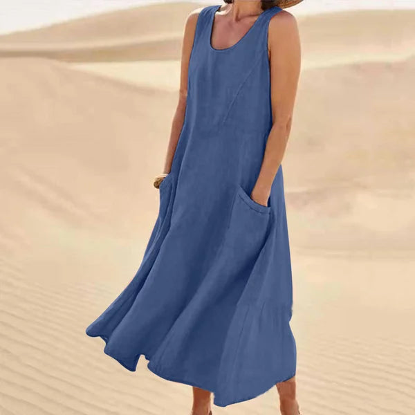 Celestina Women's Linen Midi Dress | Elegant Casual Linen Dress for Women | Breathable Everyday Summer & Smart Casual Style