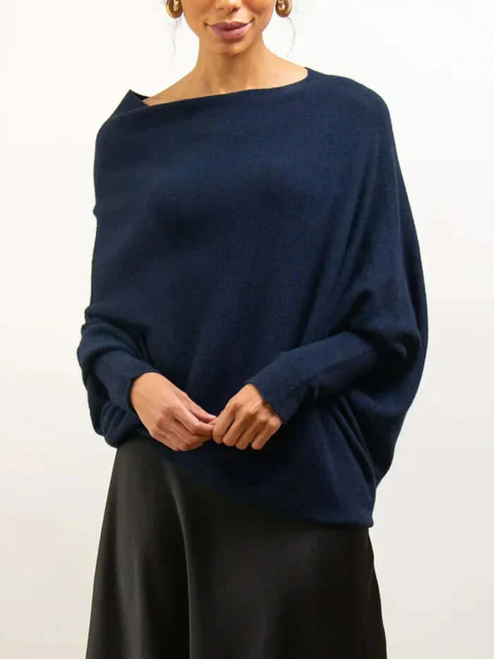 Calista Women's Asymmetric Draped Turtleneck Sweater | Oversized Cotton Knit Drape Effect Jumper for Women