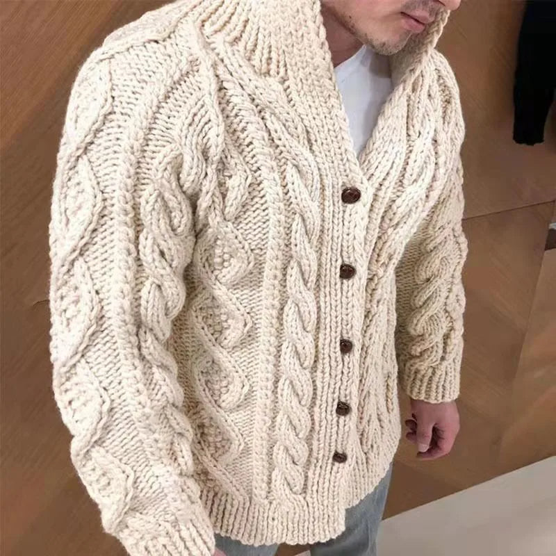 Broderick Men's Thick Cable Knit Cardigan | Warm Wool Blend Chunky Knit Cardigan for Men | Cosy Casual Everyday Heritage Knitwear