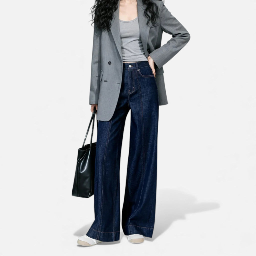 Savannah Women's High-Waist Wide Leg Cotton-Blend Jeans | Mid Wash Wide Leg Denim Jeans for Women | Casual Everyday Retro Flared Denim Style