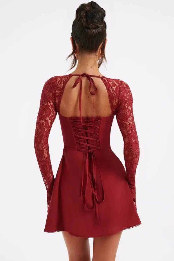 Louise Lace Charm Women's Chiffon Lace Mini Dress | Going Out Party Dress | Evening & Smart Casual