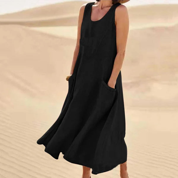 Celestina Women's Linen Midi Dress | Elegant Casual Linen Dress for Women | Breathable Everyday Summer & Smart Casual Style
