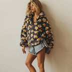 Women's Floral Sherpa Pullover | Oversized Teddy Fleece Quarter-Zip Jumper | Cosy Casual Knitwear