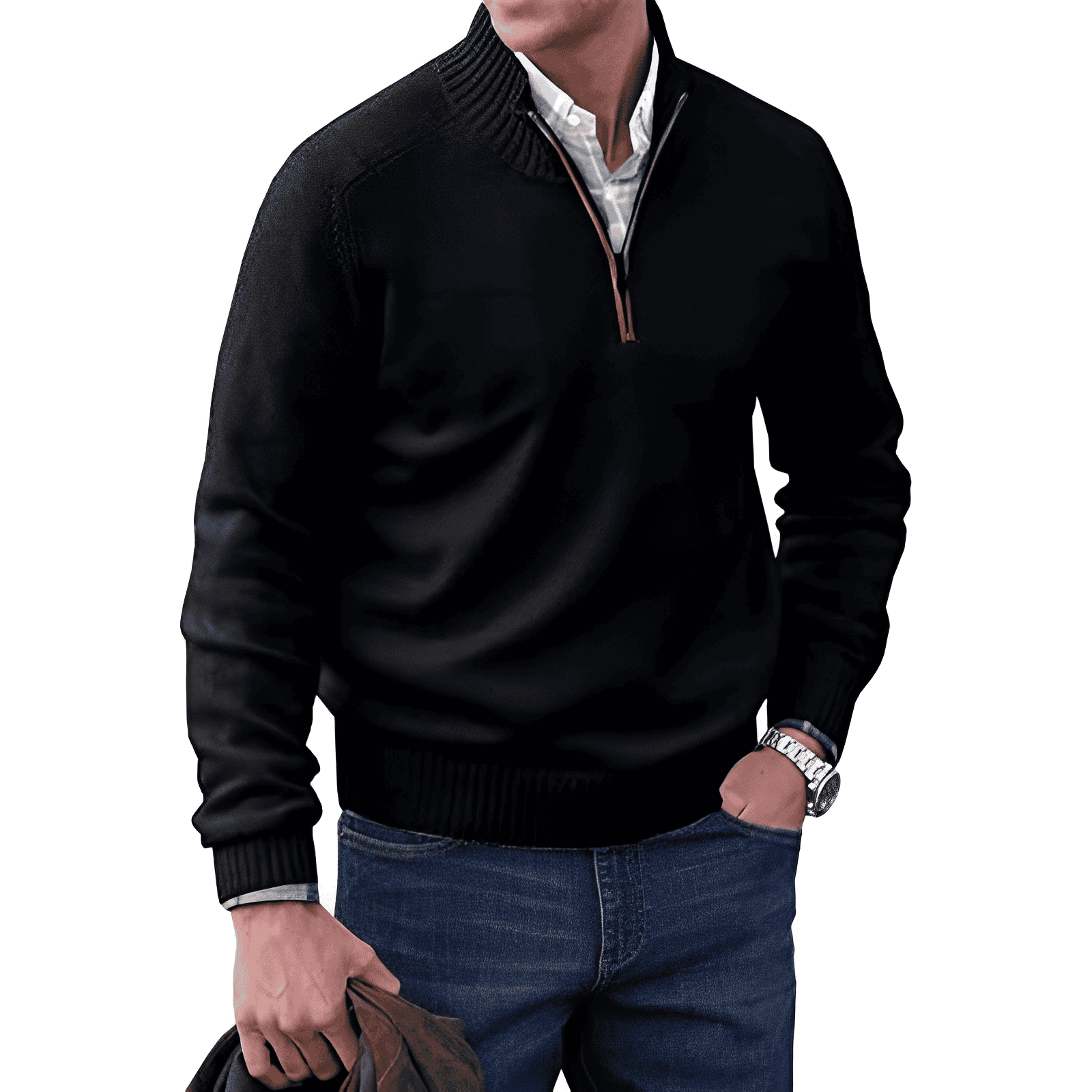 Aldric Men's Cashmere Cotton Half-Zip Jumper | Luxury Soft Zip Neck Knitwear for Men