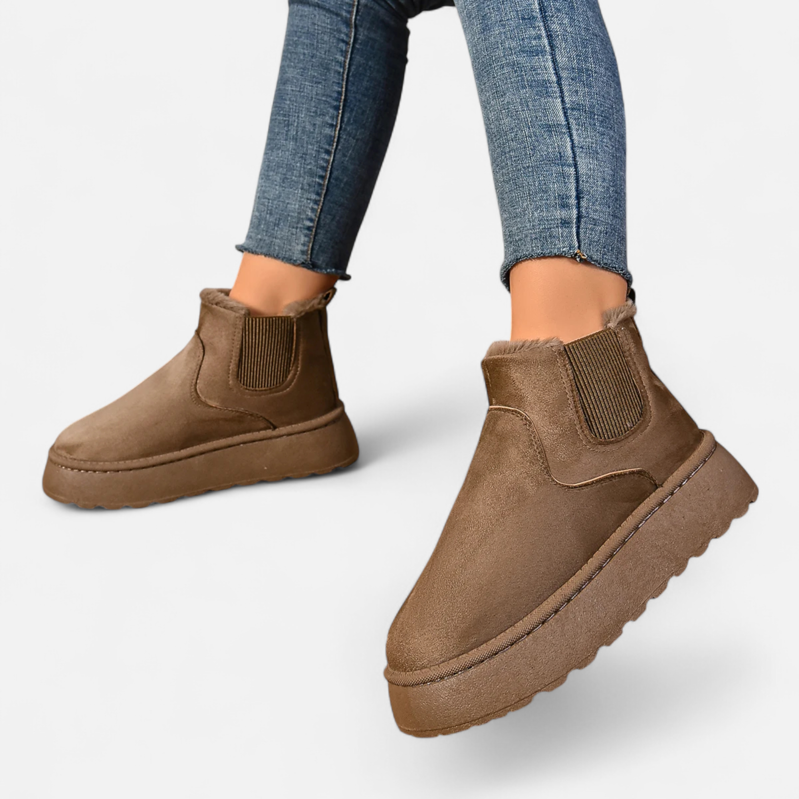 Lyanna Women's Platform Plush Ankle Boots | Cosy Fluffy Flat Booties for Women