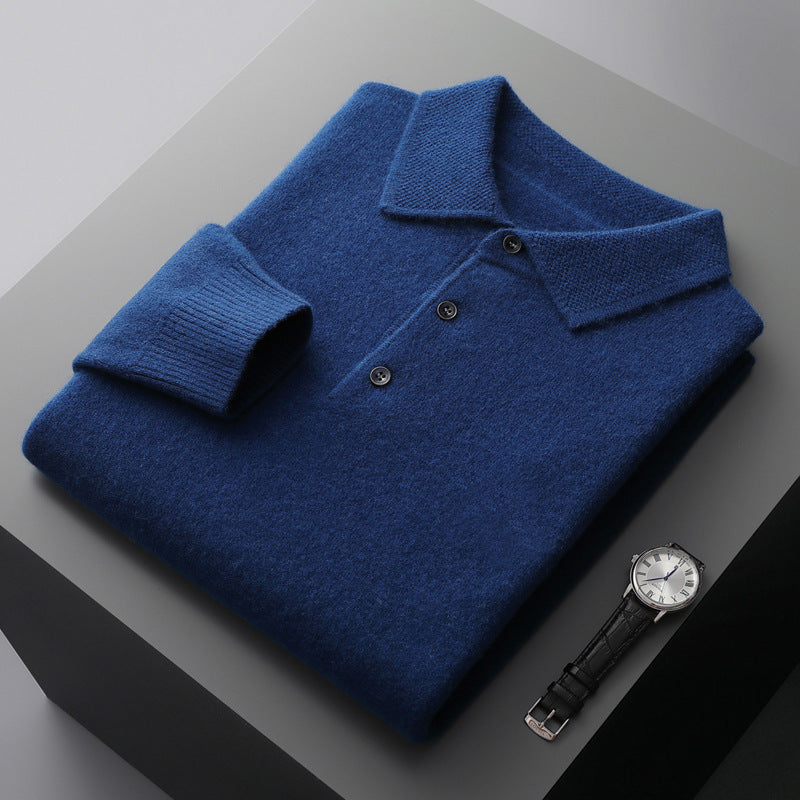 Men's Cashmere Blend Long Sleeve Polo | Luxury Breathable Knit Polo Shirt for Men | Smart Casual Everyday Knitwear