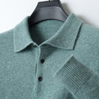 Men's Cashmere Blend Long Sleeve Polo | Luxury Breathable Knit Polo Shirt for Men | Smart Casual Everyday Knitwear