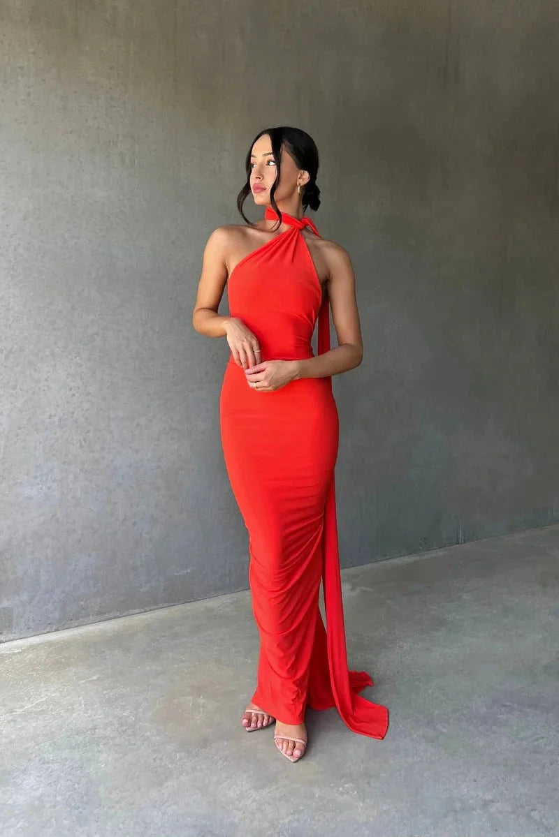 Gwynn Women's One Shoulder Bodycon Maxi Dress | Ruched Open Back Going Out Dress | Evening & Occasion