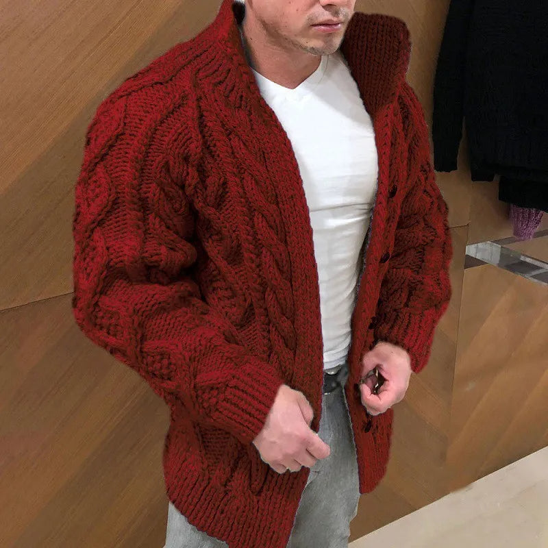 Broderick Men's Thick Cable Knit Cardigan | Warm Wool Blend Chunky Knit Cardigan for Men | Cosy Casual Everyday Heritage Knitwear
