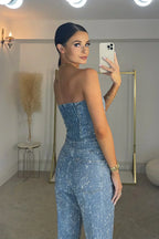 Mckenna Women's Strapless Sequin Jumpsuit | Glitter Bandeau Party Playsuit | Going Out & Evening Wear